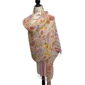 Tolani Scarf Wrap Womens OS Pink Floral Paisley Cotton Linen Pastel Fringe